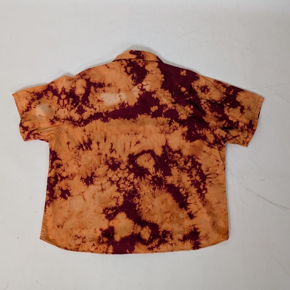 90s Short Sleeve Button Down Burnt Orange Shirt Oversized Reverse Bleached - Picture 7 of 9